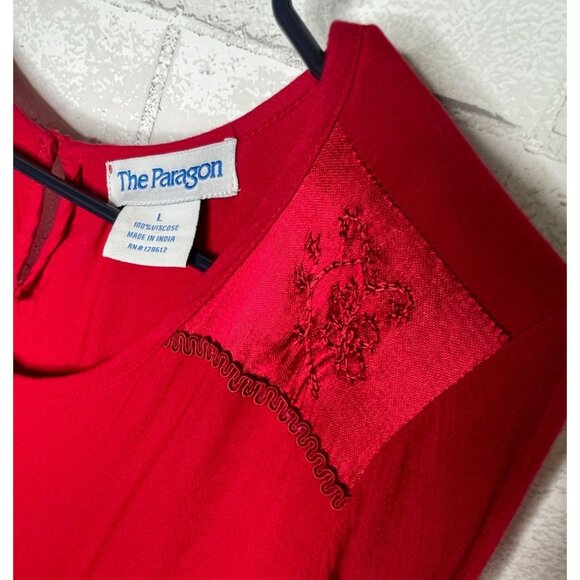 Neiman Marcus L Embroidered Long Sleeve Maxi Dress Viscose Boho Patchwork Red - Picture 5 of 9